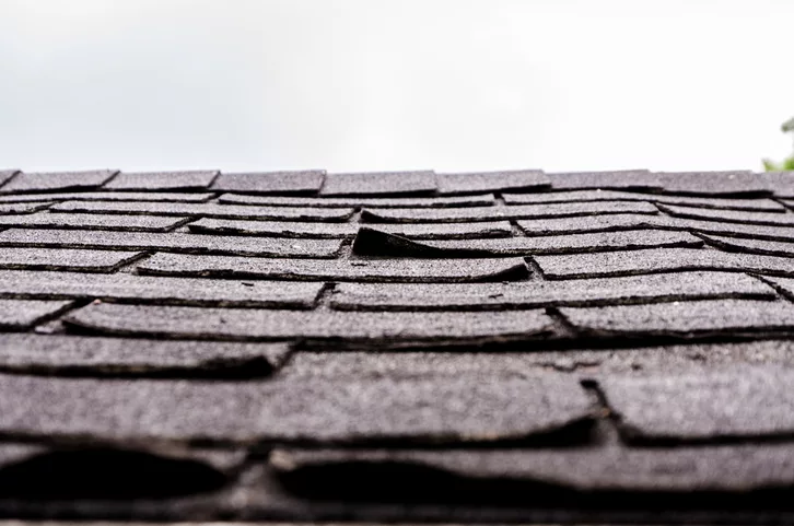 Close-up on damaged asphalt shingle roof